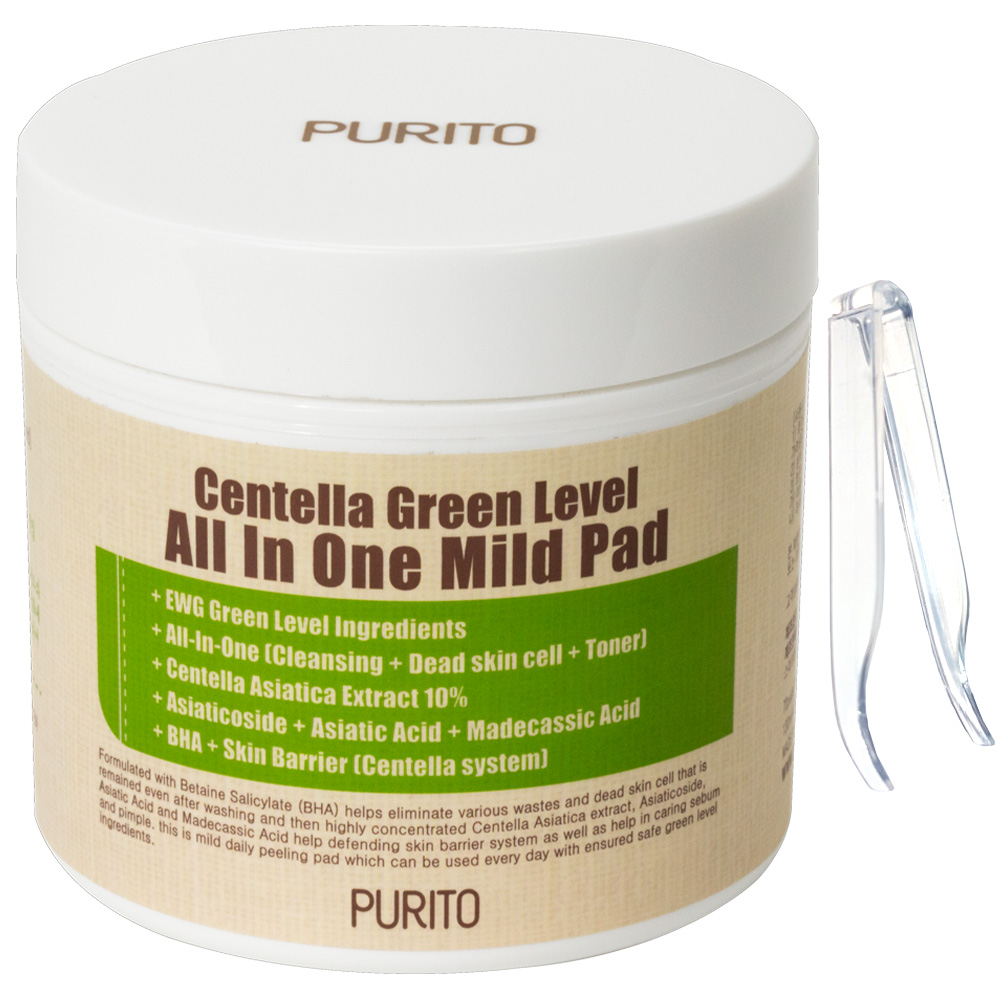 PURITO Centella Green Level All In One Mild Pad – Oczyszczające płatki do twarzy z wyciągiem z wąkrotki azjatyckiej